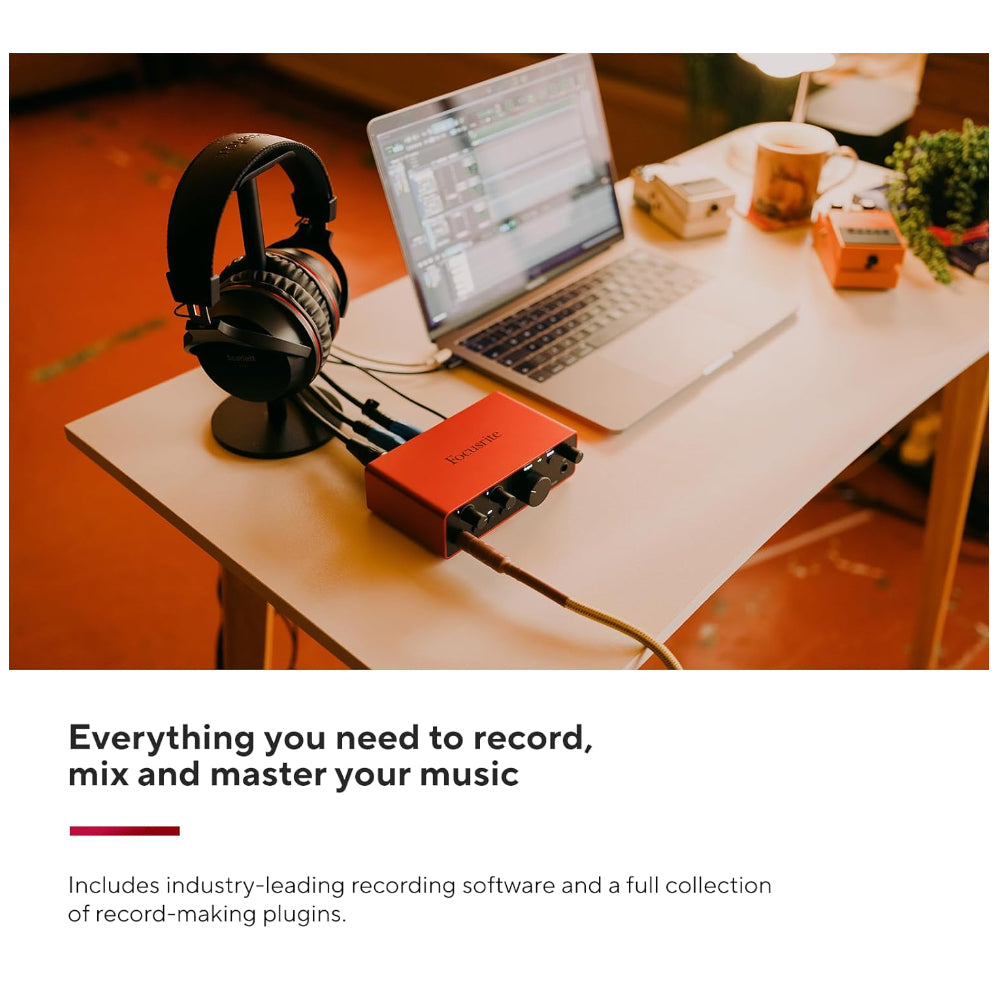 Focusrite Scarlett Solo 4th Generation 2 in / 2 Out USB Type-C Audio Interface with XLR Mic Preamp, Headphone, 1/4" Line & Hi-Z Inputs with Air Mode, Virtual Loopback Function and Software Expansion Bundle