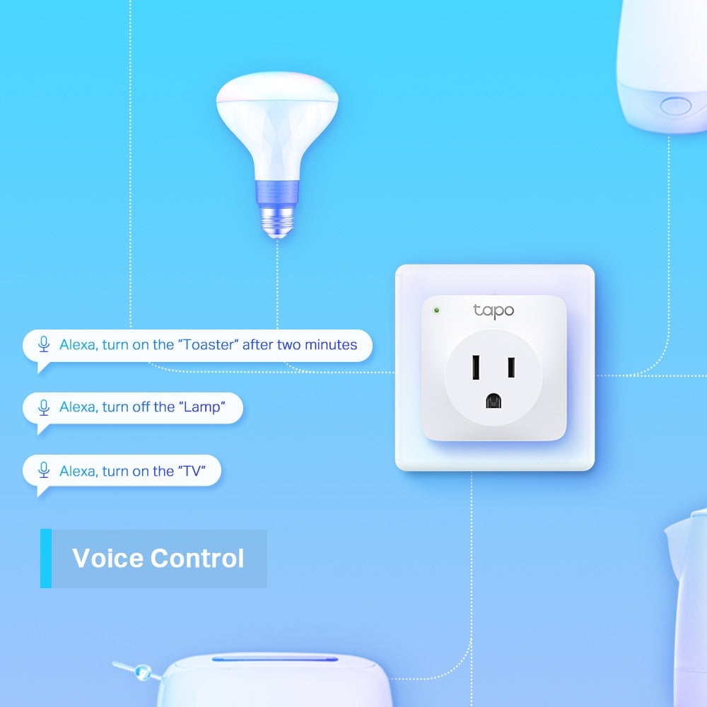 TP-Link Tapo P100 Mini Smart Wi-Fi Socket 100-240V 2.4GHz with Bluetooth 4.2 (Onboarding Only), Voice Control, Remote Control with Tapo App, Schedule & Timer, Device Sharing, Flame Retardant