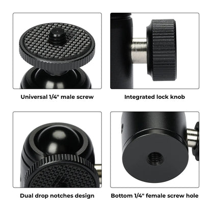 OBSBOT Mini Extendable Tripod Ball Head Aluminum Alloy with 1/4" Universal Male Screw & Bottom Female Thread Hole, 2kgs Maximum Load Capacity, 360° Swivel Rotation for PTZ Streaming Cameras and Webcams