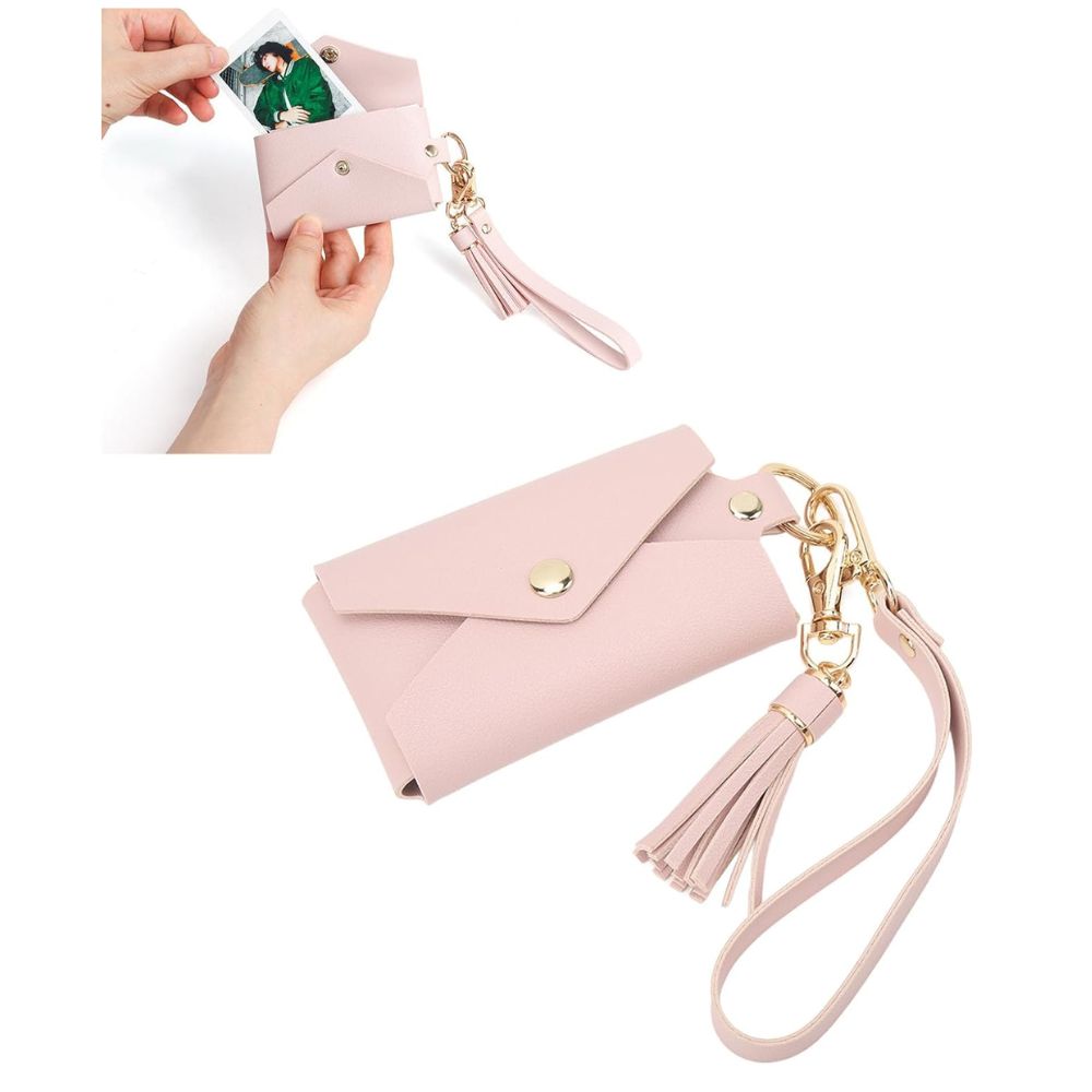 Pikxi Mini Snap Button Tassel Leather Wallet for Instax Mini Film & Card Holder with Wrist Loop - Women's Wallet