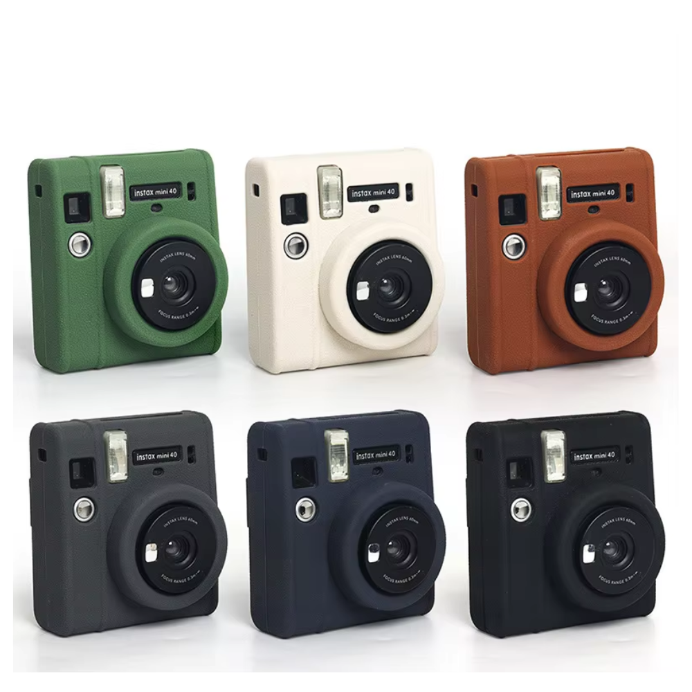 Pikxi Soft Silicone Protective Case Leather Style for FUJIFILM Instax Mini 40 Instant Film Camera Wear & Drop Resistant with Precise Cutout Holes | Black Dark Blue Green