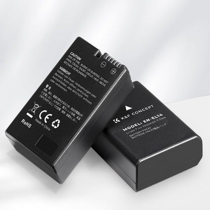K&F Concept EN-EL14 2pcs Battery + Dual Bay Charger Kit with 7.4V 1050mAh, Micro-USB / Type-C Port, Quick Charge and Multiple Charging Protection for Nikon D3500, D5600, D3200, D3300, D3400, D5500, Coolpix P7800, P7700, P7200, P7100, P7000