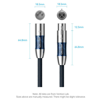 Vention XLR Microphone Cotton Braided Professiol Audio Cable (Hi-Fi) with Male to Female Gold Plated Plug Connectors and Triple Interl Shielding for Sound Systems & Electric Musical Instruments Speakers Mixers Amplifiers and more