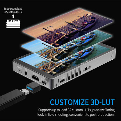 FEELWORLD P6XL 7" IPS On Camera LCD Touchscreen Video Monitor with 4K HDMI Input / Output, HDR, 1200 Nits High Brightness, Custom Load 3D LUTs, 3000mAh Built-in Rechargeable Battery for Videography