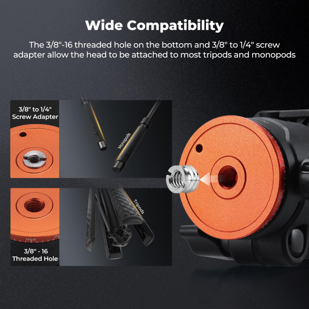K&F Concept 36mm Ball Head with Handle, Tilt Limiter & 8kg Load Capacity