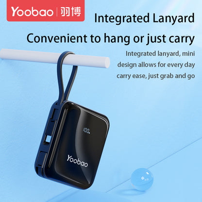 [CLEARANCE] Yoobao LK10 10000mAh 22.5W Fast Charge Digital Display Mini Power Bank with Built-In Type C & Lightning Charging Cable, USB-A & USB-C Port for Phone, Tablet, Camera, iPhone, Android Smartphone, etc. - Black / Purple / Blue | Powerbank