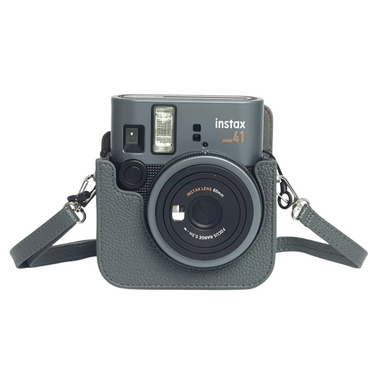 Pikxi FUJIFILM Instax Mini 41 Camera Leather Bag Protective Case with Formfitting Design for Controls, Sp Button Locks and Rear Storage Film Pocket | Black Brown Grey