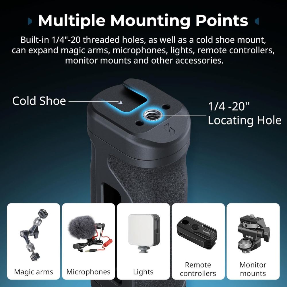 SmallRig Lightweight Mini Side Handle Kit Camera Cage Accessory with NATO Clamp, 1/4"-20 Mounts, Cold Shoe & Anti-Slip Grip for DSLR and Mirrorless Camera Rigs | 5532
