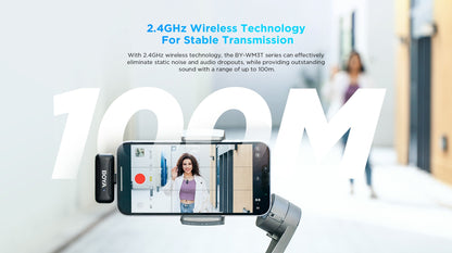 BOYA BY-WM3T-U2 2 Person 2.4GHz Dual Channel USB Type-C Wireless Omnidirectional Microphone System with Noise Cancellation, Bypass Charging, 100m Max Range, Plug and Play For Vlogging and interviews