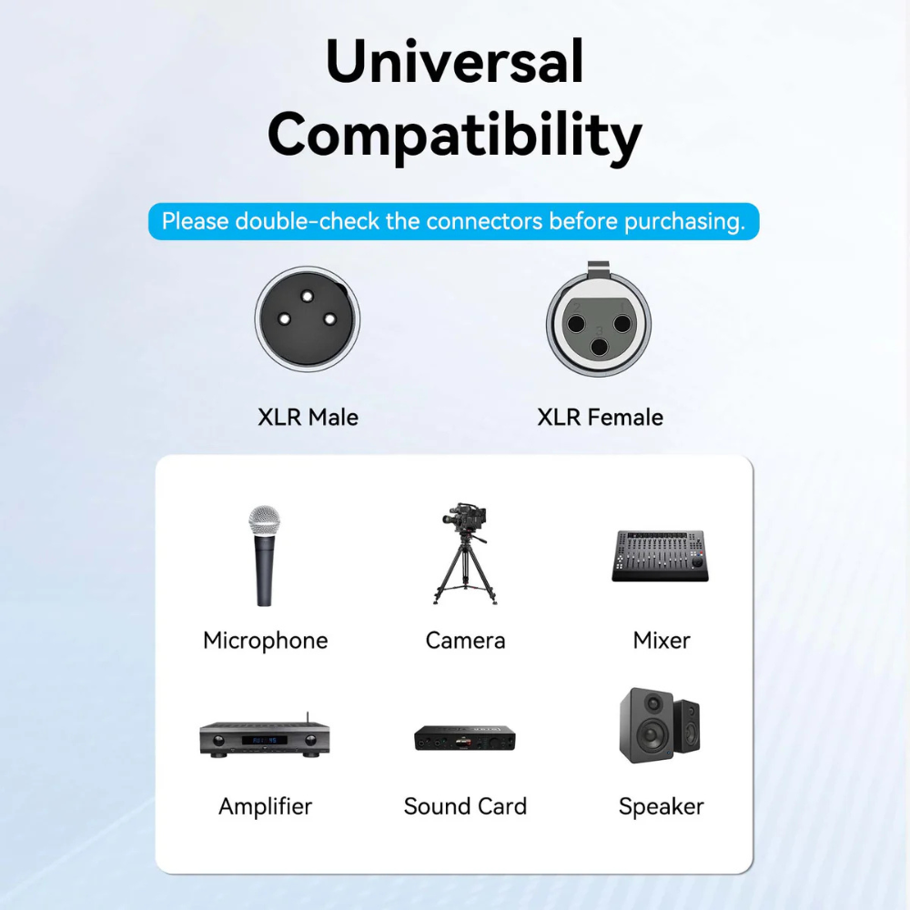 Vention XLR Male to Female Microphone Audio Cable with Nickel-Plated Connectors, Multi-Layer Shielding, Aluminum Alloy Shell and Cotton Braided Jacket for Speaker, Mixers, Amplifiers, Sound Card, and More