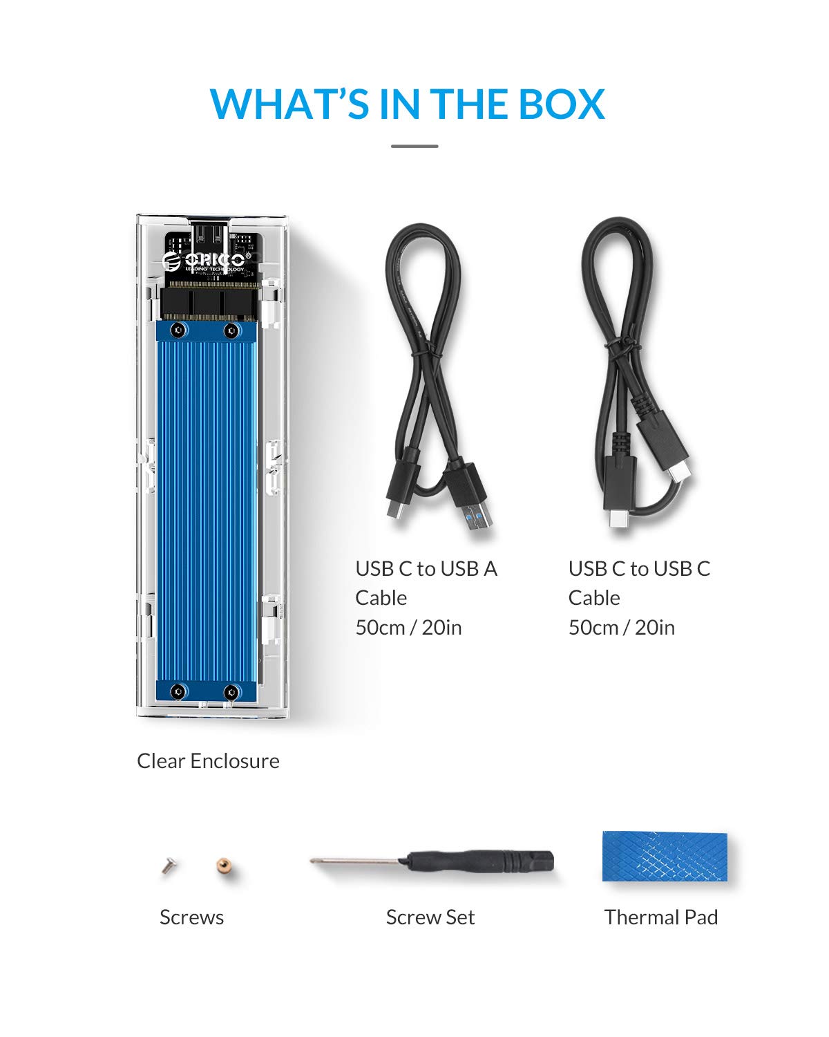 [CLEARANCE] ORICO M.2 NVMe SSD Solid State Drive Transparent Enclosure with USB 3.1 Type-C Output, 10Gbps Transfer Rate, 2TB Max Capacity for Windows, Mac OS, Linux | TCM2-C3