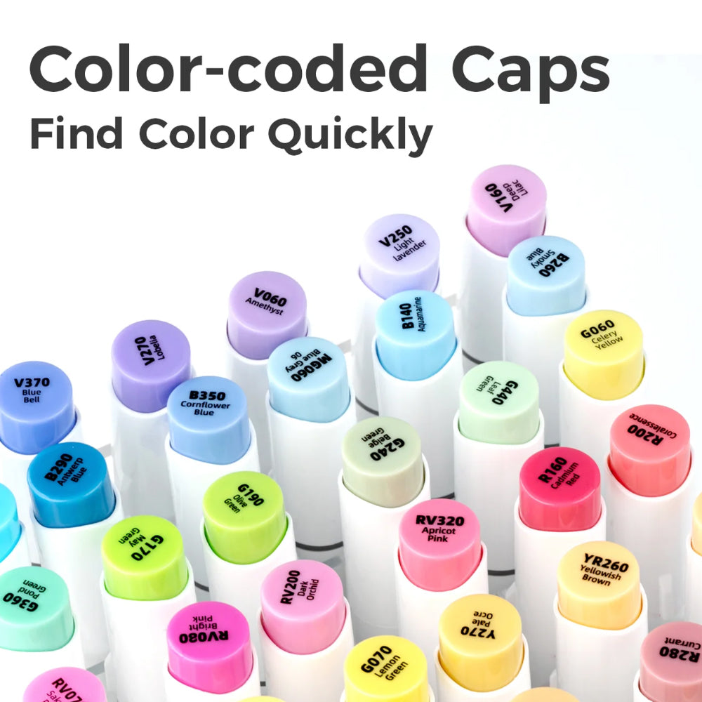 Ohuhu Honolulu Series Alcohol Based 48 Mid-Tone Colors plus Colorless Blender Dual Tipped Brush Markers for Coloring and Illustration for Kids and Adults (Brush and Chisel) Y30-80403-66