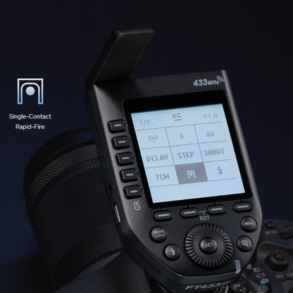 Godox FT433 Canon / Nikon / Sony TTL Wireless Flash Trigger with 32 Channel / 16 Groups, 433MHz Frequency, USB Type-C Receiver, Hot Shoe Mount, HSS 1/8000 Sec, LCD Screen TCM Function, Max 100m Range for Studio Lighting and Photography