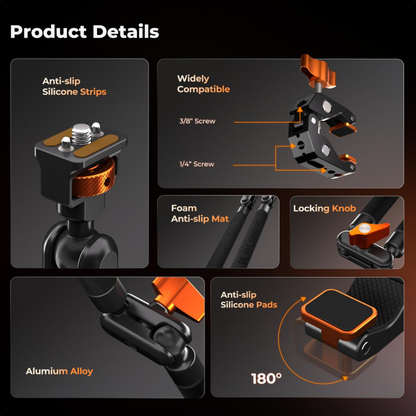 K&F Concept 22-Inch Magic Arm Boom Clamp, Super Clamp w/ 360° Ball Heads, Adjustable Overhead Mount