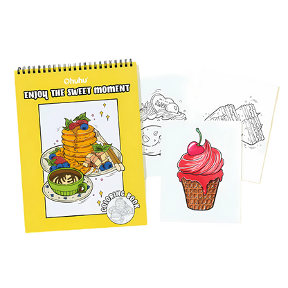 Ohuhu Double Sided Bleed Proof Coloring Book Pad with 20 Pages 40 Designs Top Spiral for Arts Crafts Kids Color Sketch