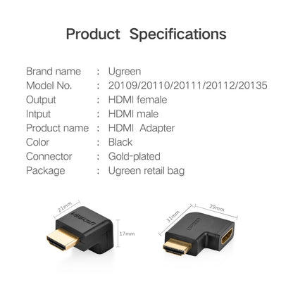 UGREEN HDMI Right Angle Male to Female Video Cable Adapter Dongle with Gold Plated Connectors for PC, Desktop Computer, Laptop, TV, Display Monitor, Projector, PS5/PS4, DVD Player (Upward, Downward Angle) | 20109 20110
