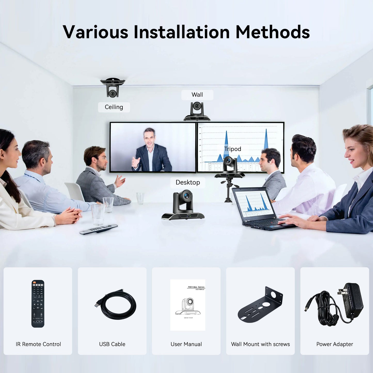 Tenveo Tevo 3X / 10X / 20X Zoom 2MP 1080p Full HD PTZ Video Conference Camera - USB 3.0 / HDMI / RS232 / RS485 with IR Remote Control for Business Meeting, Events, Church, Online, Education, and Training Video Recording | TENVEO VHDPRO