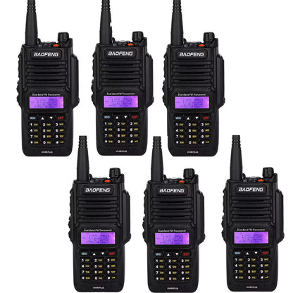 BaoFeng UV-9R PLUS (Set of 5/6/7/8/9/10) Walkie-Talkie Dual-Band VHF/UHF Transceiver 8W PC Programmable Two-Way Radio with 128 Store Channels, 136-174/400-520MHz Frequency Range, 9km Talking Range, Clear Voice Output, IP67 Waterproof