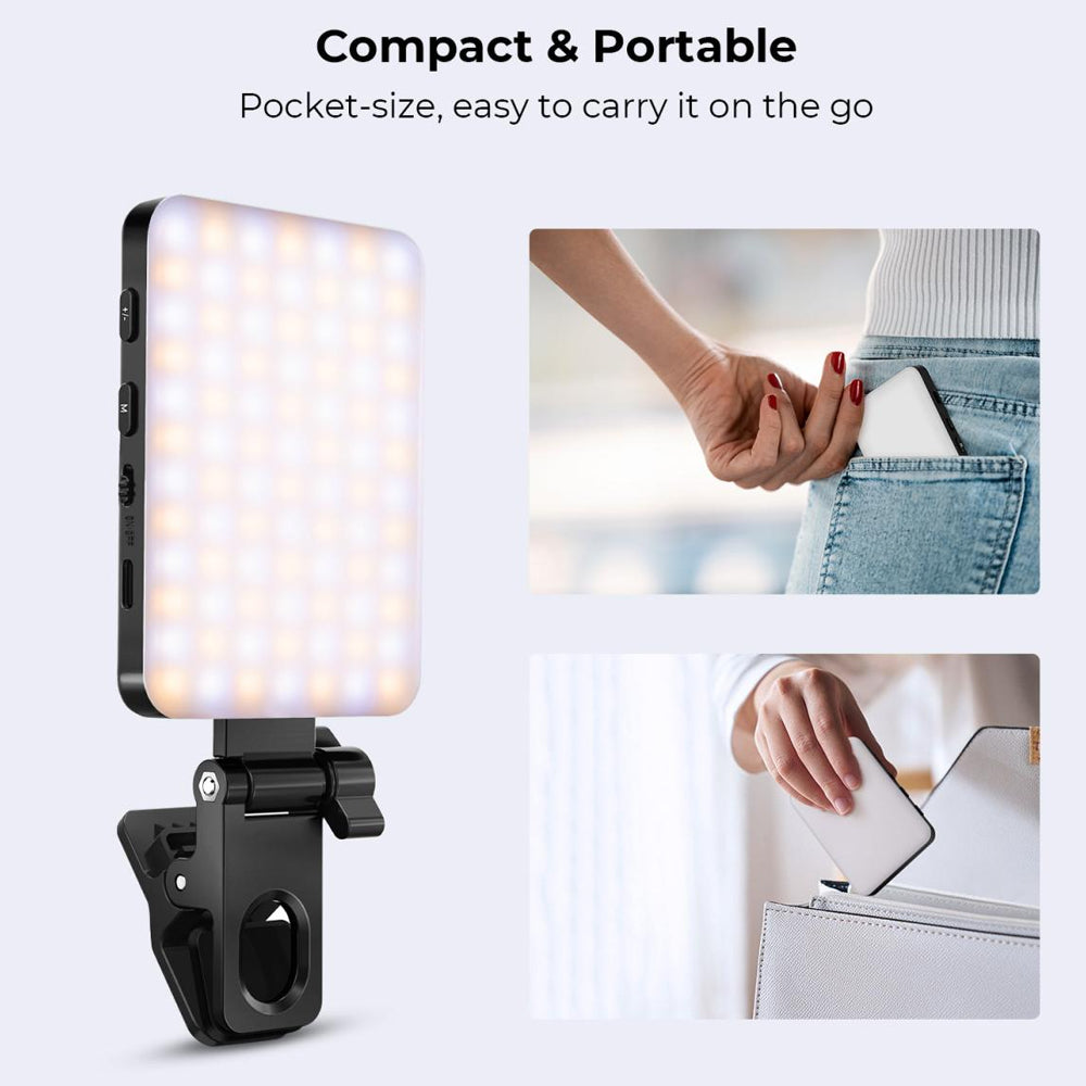 K&F Concept Portable Clip-On Bi-Color LED Video Fill Light with 3000-10000K Adjustable Temperature, 2000mAh Built-in Battery, Color Filters & Frame, Cold Shoe & 1/4" Screw Adapter for Camera, Smartphone, Laptop, Tripod, Tablet | KF34-034