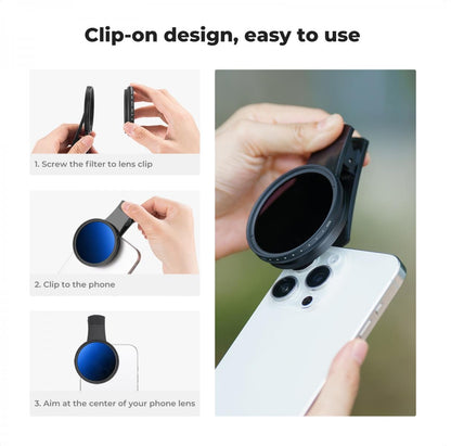K&F Concept Nano-K 52mm VND ND2-ND400 Variable Neutral Density and CPL Circular Polarizer Clip-On Lens Filter for iPhone 15 14 13 12 11 Smartphone