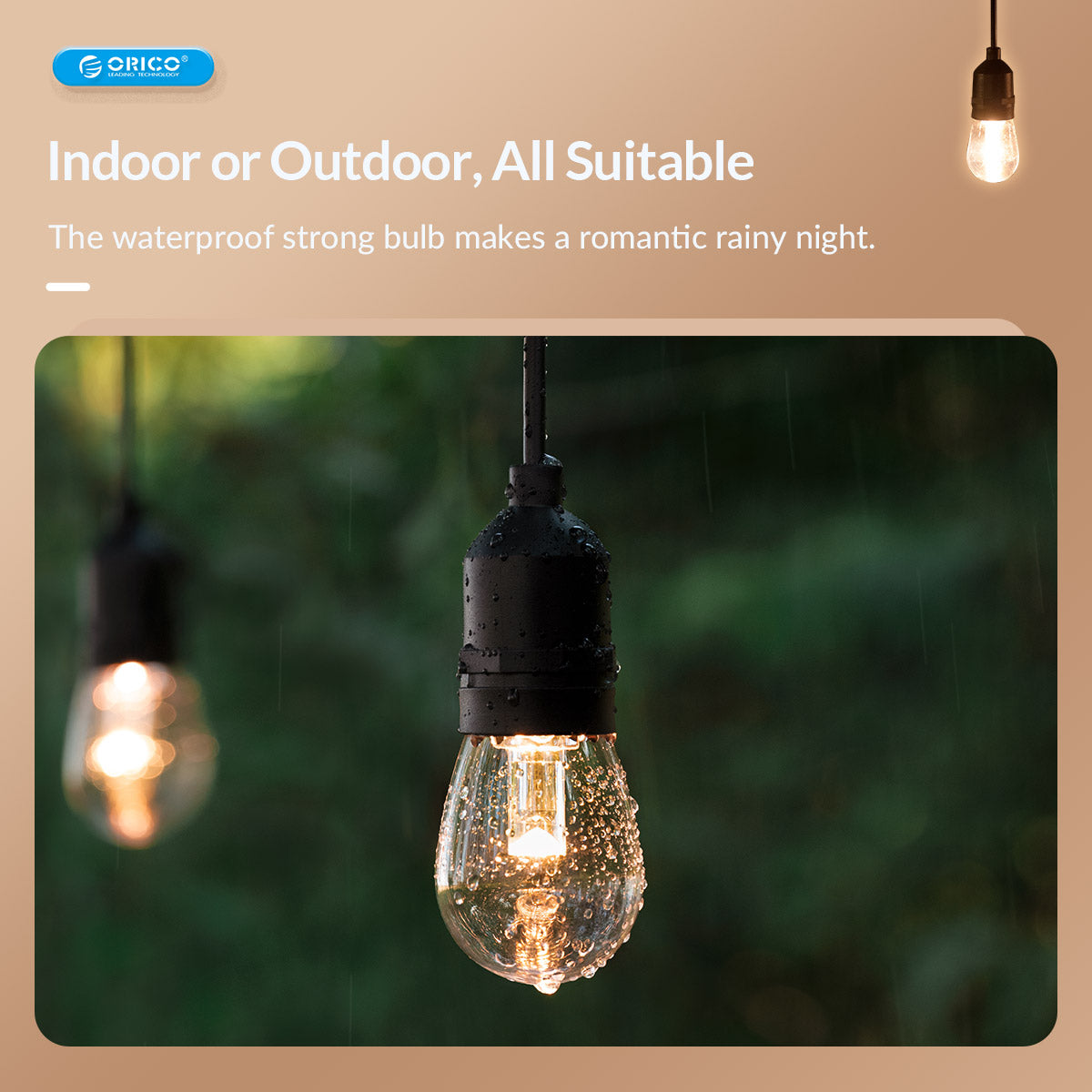 ORICO LED Outdoor & Indoor Hanging String Lights with S15 2W Bulbs E26 for Camping, Home Exterior & Interior Lighting