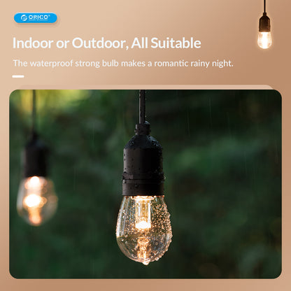 ORICO LED Outdoor & Indoor Hanging String Lights with S15 2W Bulbs E26 for Camping, Home Exterior & Interior Lighting