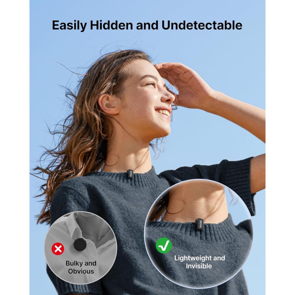 BOYA Mini 2 Wireless Lavalier Mic with Lightning / USB-C, AI Noise Cancel, 48kHz, 30H Battery