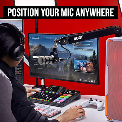 RODE PSA1+ Professiol Studio Desktop Boom Arm with C-Clamp, Max 34" / 37" Articulating Reach, 1.2Kg Max Payload, 360 Degree Arm Rotation with Integrated Cable Magement for Podcasting, Live Streaming and Broadcasting