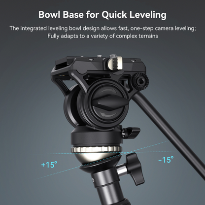 SmallRig CT-210 Aluminum Camera Video Tripod Kit - Sp-On Type Quick Release Fluid Head, Reversible Center Column, 192cm Max Height, 6kg Load Capacity, 4-Section Legs, 360° Panning & 90°/-65° Tilting, Monopod Configuration | 4475