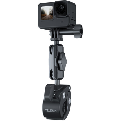 TELESIN Bike & Motorcycle Crab Claw Style Clamp Pipe Mount with Dual 360° Ball Head Swivel Joint, Anti Slip Rubber Grip and Adjustable Angle Lock for Action Cameras