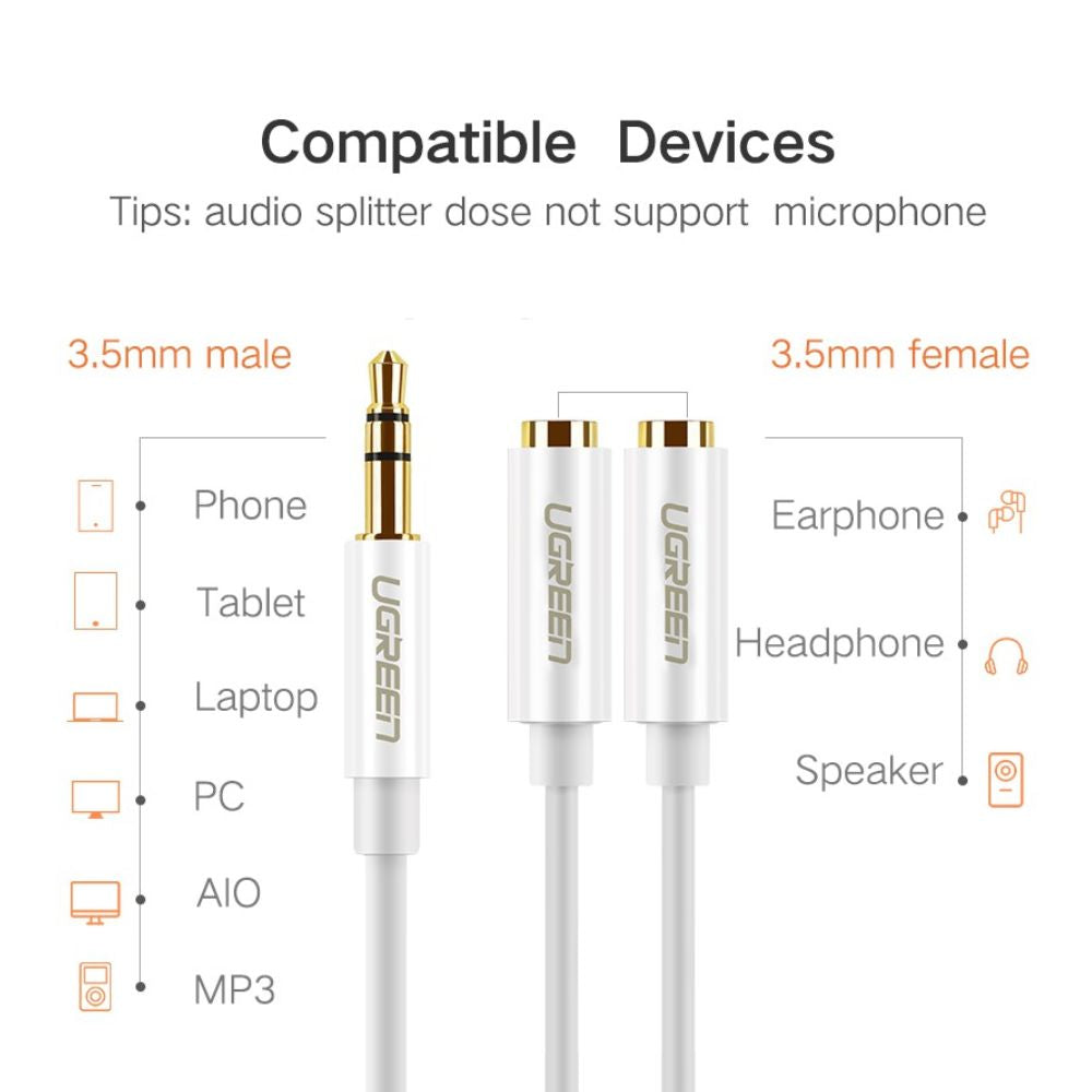 [CLEARANCE] UGREEN 3.5mm Jack Male to 2 Female Aux Connector Audio Splitter Cable for PC, Laptop, Tablet, Phone, etc. | 10739