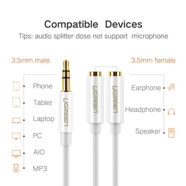 [CLEARANCE] UGREEN 3.5mm Jack Male to 2 Female Aux Connector Audio Splitter Cable for PC, Laptop, Tablet, Phone, etc. | 10739