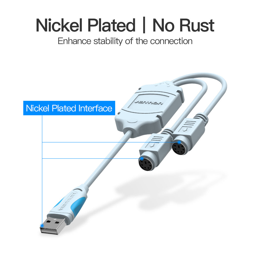 Vention USB Male to Female PS/2 Converter Adapter for Computer Keyboard and Mouse with Nickle-Plated Connectors