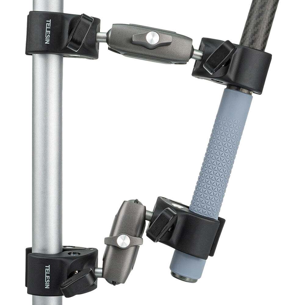 TELESIN Double-Headed Bike & Motorcycle Crab Claw-Style Clamp Pipe Mount with 360° Ball Swivel Joint