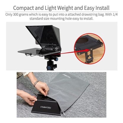 FEELWORLD TP2A Smartphone & Tablet Teleprompter with Support Up to 8-Inch Display Size (Diagol Measurement) for Mobile Phone & Digital Camera Shooting