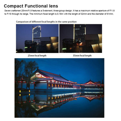 7Artisans 25mm F/1.8 APS-C Format M43 Micro Four Thirds Mount Compact Portrait Prime Lens MF Manual Focus for Mirrorless Cameras | Black Silver