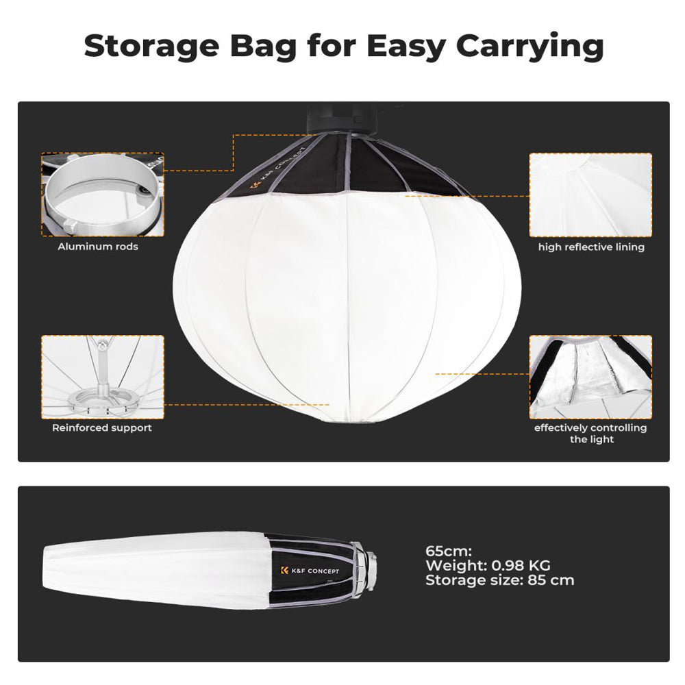 K&F Concept 65cm 85cm QR Bowens Mount Lantern Softbox with 360 Degree Omnidirectiol Soft Light for Camera Lighting Photo and Video Studio Equipment