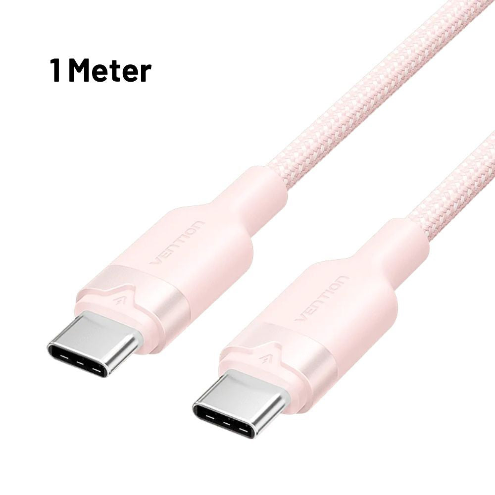 Vention 1M / 2M 60W USB 2.0 Type-C Male to Type-C Male PD Fast Charging Data 3A Cable with High-Speed 480Mbps Transfer Speed, Nylon-Coated for Smartphone, Tablet, Laptop, Gaming Console - Black / Pink / Blue / White