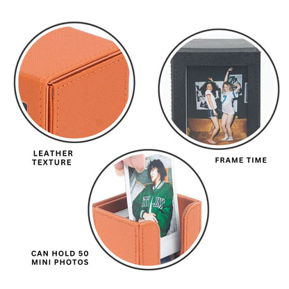 Pikxi 3 Inch Decorative Photo Box Organizer with Retro Designs and High-Capacity Craft Storage for Fujifilm Instax Mini Film, Cards, Sticker and Stamps etc. - Black & Brown