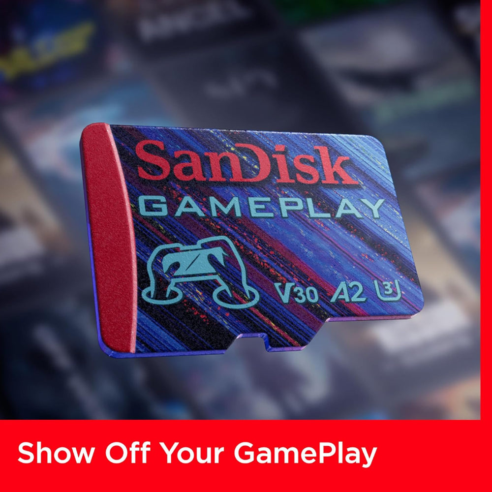 SanDisk GamePlay 128GB / 256GB microSDXC UHS-I V30 U3 A2 Memory Card with 190MB/s Read Speed, 4K UHD In-Game Recording, and AAA/3D/VR Graphics Support for Smartphone and Handheld Gaming Consoles