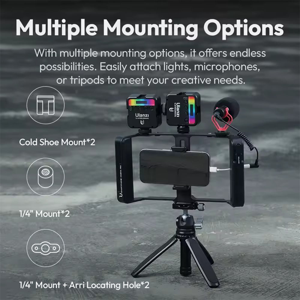Ulanzi MA05 Universal Smartphone Cage and Bluetooth Remote w/ 5.8cm - 8.9cm Adjustable Phone Holder, Cold Shoe Mounts, ARRI Mounting Holes & Tripod Connectors, 10m Wireless Control Range for Vlog Video Mobile Livestreaming | M007GBB1