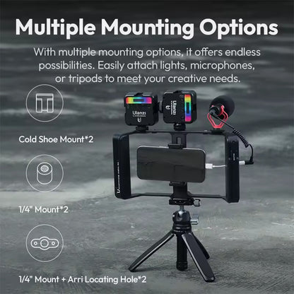 Ulanzi MA05 Universal Smartphone Cage and Bluetooth Remote w/ 5.8cm - 8.9cm Adjustable Phone Holder, Cold Shoe Mounts, ARRI Mounting Holes & Tripod Connectors, 10m Wireless Control Range for Vlog Video Mobile Livestreaming | M007GBB1