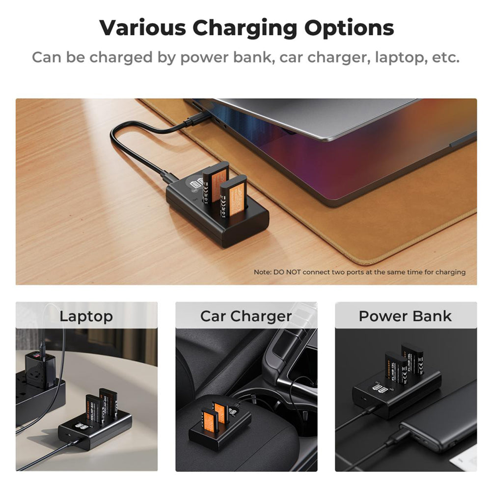 K&F Concept (2-PC) NP-BX1 Battery & Charger Kit - 1240mAh Batteries & Dual Charging Dock with Micro-USB/Type-C Input for Sony ZV-1M2, ZV-1F, ZV-1, RX100, RX1R II, RX1, HX99/95/80/60/50, HX400/350/300, WX800/700/500/350/300 Cameras | NPBX1