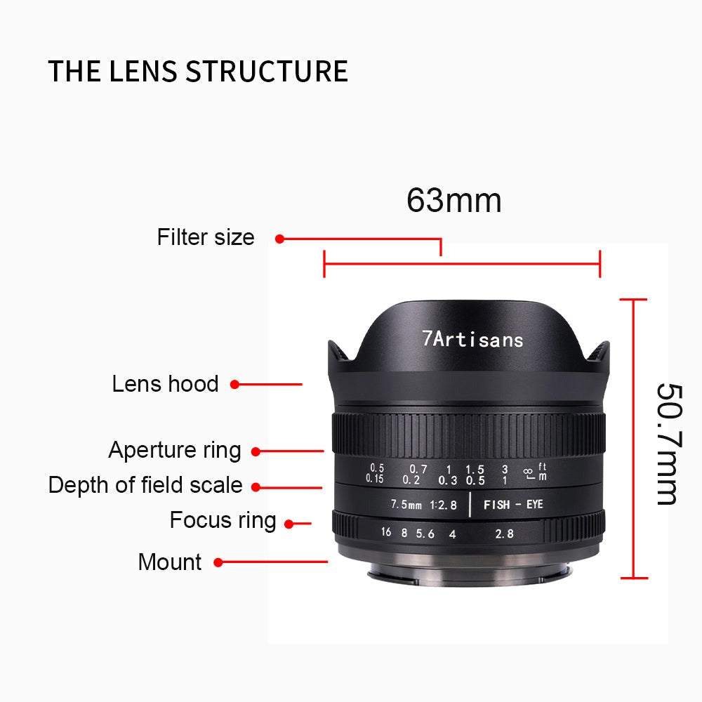 7Artisans 7.5mm F/2.8 Mark II APS-C Format Sony E Mount Ultra Wide Fisheye Prime Lens MF Manual Focus for Mirrorless Cameras