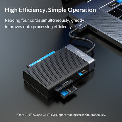 [CLEARANCE] ORICO CL4T-A3 4-in-1 USB 3.0 Aluminum Alloy + ABS Card Reader 5Gbps Transmission Speed with High Efficiency 2T Data Large Capacity TF (Micro SD), CF, SD, and MS for Windows, Mac OS, and Linux - Black