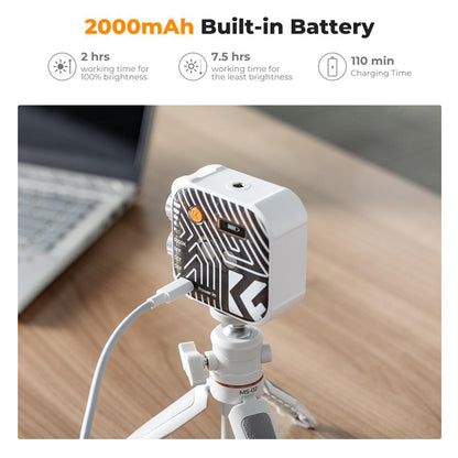 K&F Concept Bi-Color LED Portable Video Fill Light 2500K-9900K CRI 96+ with Built-In 2000mAh Rechargeable Battery & 15 Light Effects for Travel Photography Content Creation Vlogging Streaming Recording - Black