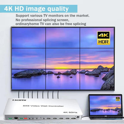 ArgoX 5x9 4K 60Hz HDMI / DP DisplayPort Display Wall Controller with Pass Through, 3D Video Support, Input Source Splicing, and Included Remote Control | HDVW03