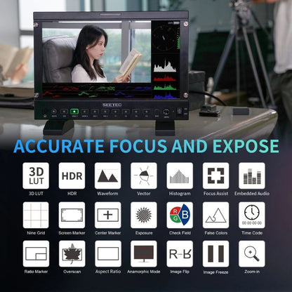 [CLEARANCE] FEELWORLD SEETEC P133 Pro 13.3" IPS HDMI 2.0 / 3G-SDI Broadcast Monitor with 4K @ 60Hz, DVI Input, 1000 NITs, Waveform LUT,  Tally Indicator, 16 Channel Audio Meter, V-Mount Battery Plate and DC Output