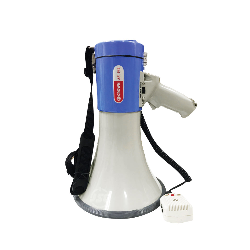 CROWN SR-966 30W Rechargeable Megaphone with Siren / Whistle and Voice Recorder with 35M Max Range and Detachable Microphone with Volume Controls and On/Off Side Switch