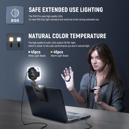 [CLEARANCE] Neewer PL81 Pro 15W Bi-Color 2900K-7000K Video Professional Conference LED Light with 2-in-1 Monitor Mount & Stand, App Control for PC, Computer, Webcam Lighting, Streaming